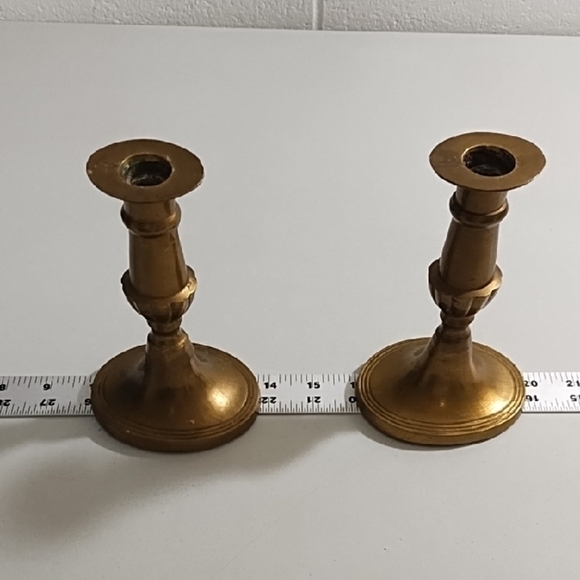 2 Matching Solid Brass Candle Holders Sticks Vintage 6.5" tall - Picture 3 of 10